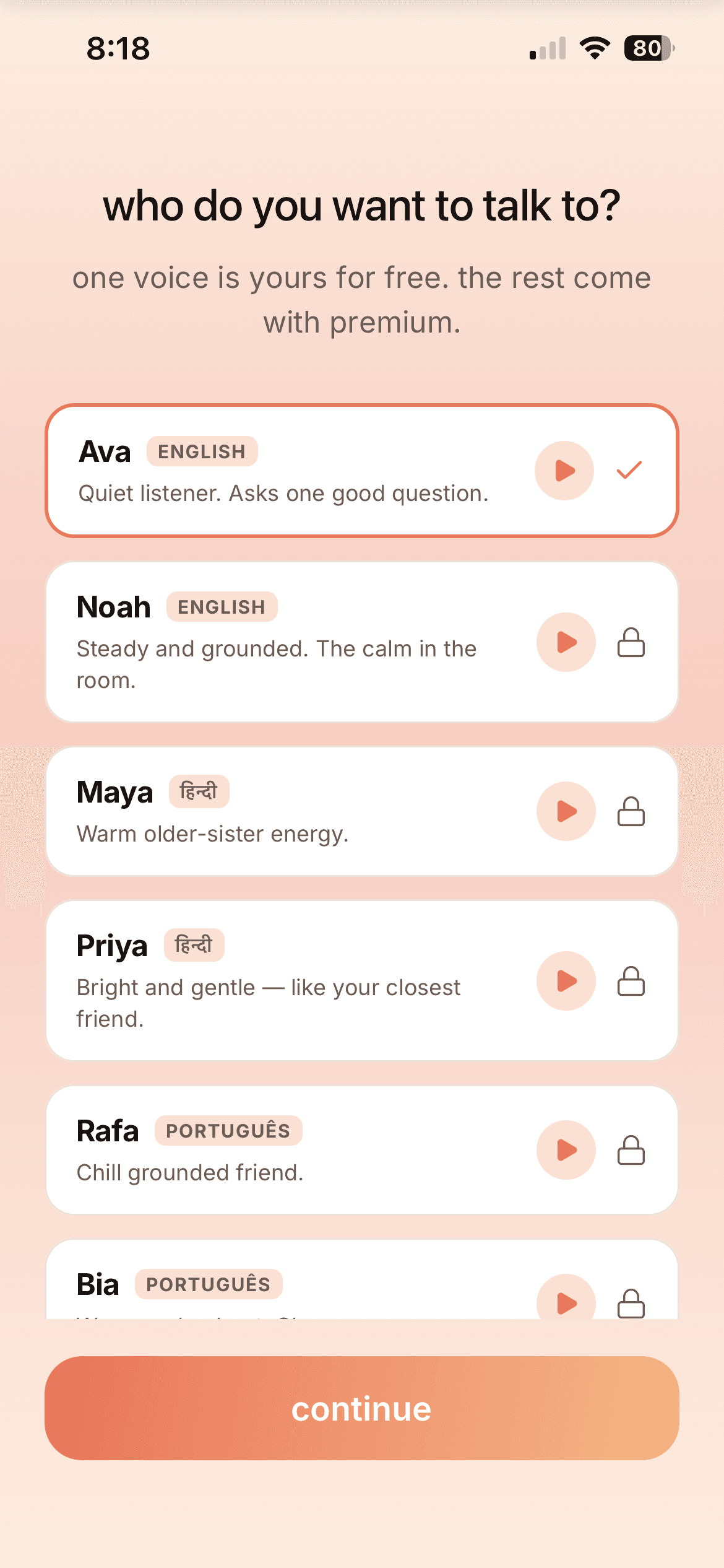 Choosing a voice persona in Luma